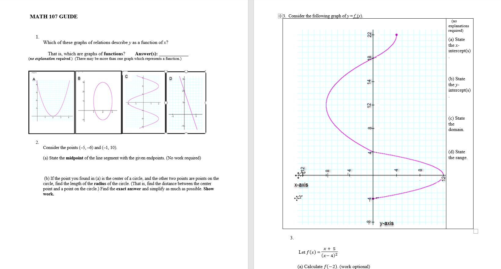 HELP ME PLEASE :) - DPR STUDY GUIDE 2 MATH 107 GUIDE