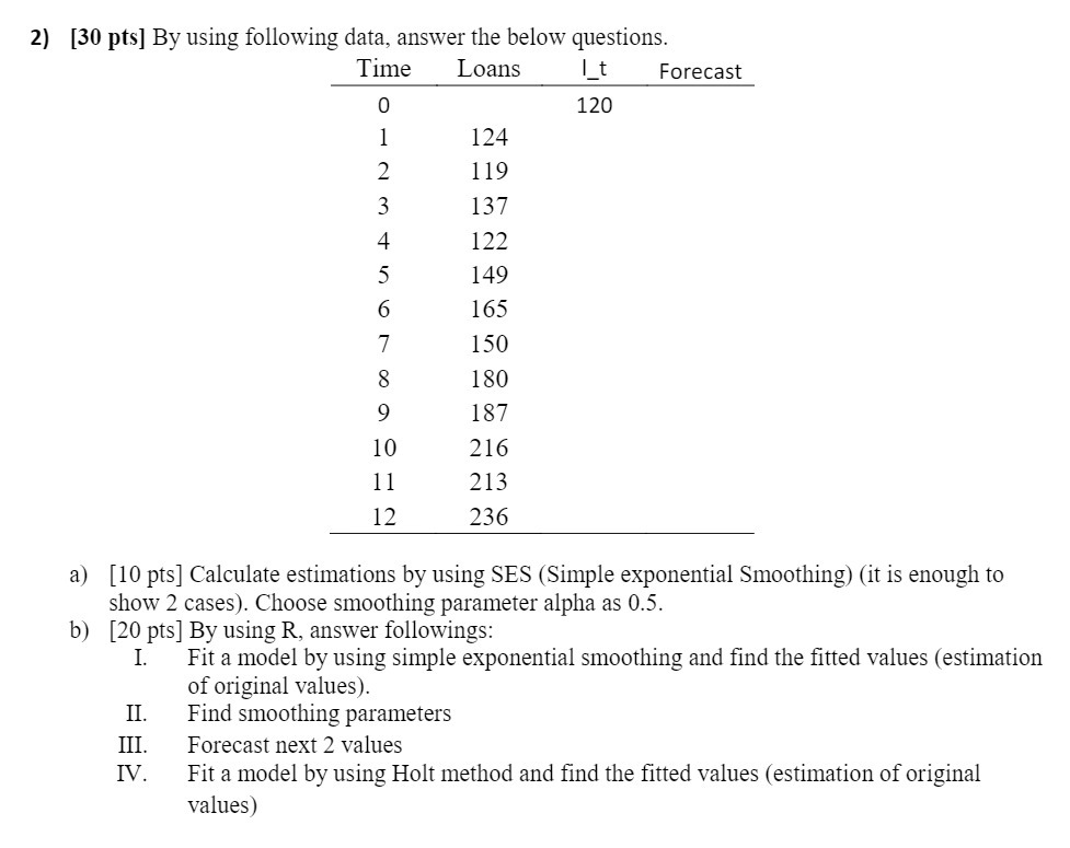  2) [30 pts] By using following data, answer the below questions.
