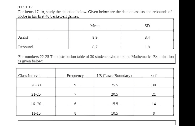  TEST B: For items 17-18, study the situation below. Given below