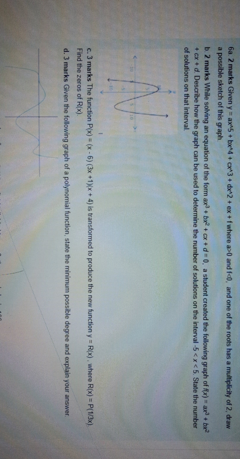 Radical Functions. Please show work. 6a. 2 marks Given y = ax^5