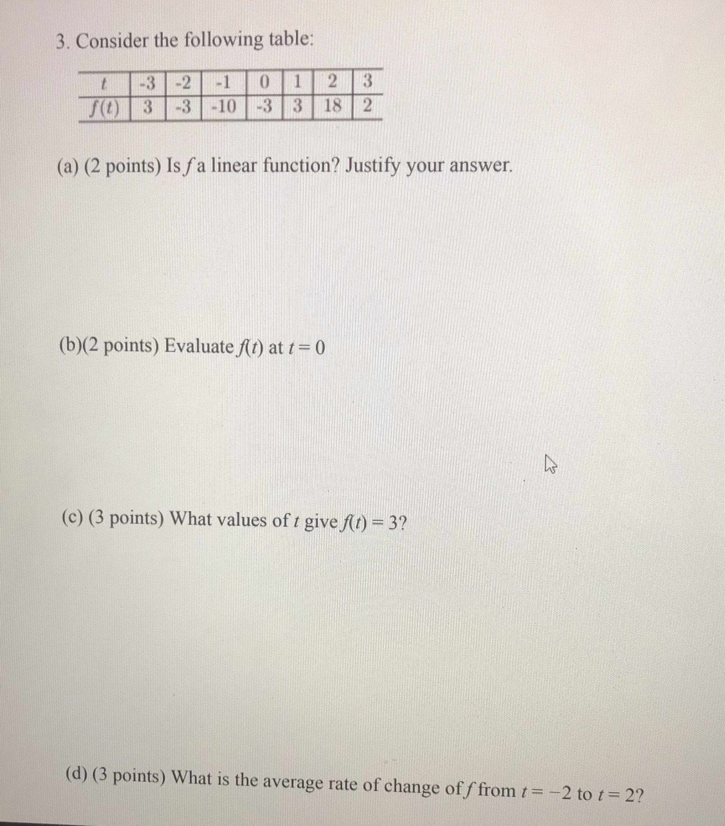 Help with steps 3. Consider the following table: -3 -2 2 3