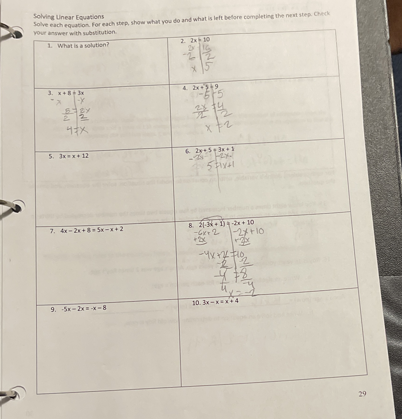 Plz help step by step Solving Linear Equations Solve each equation. For