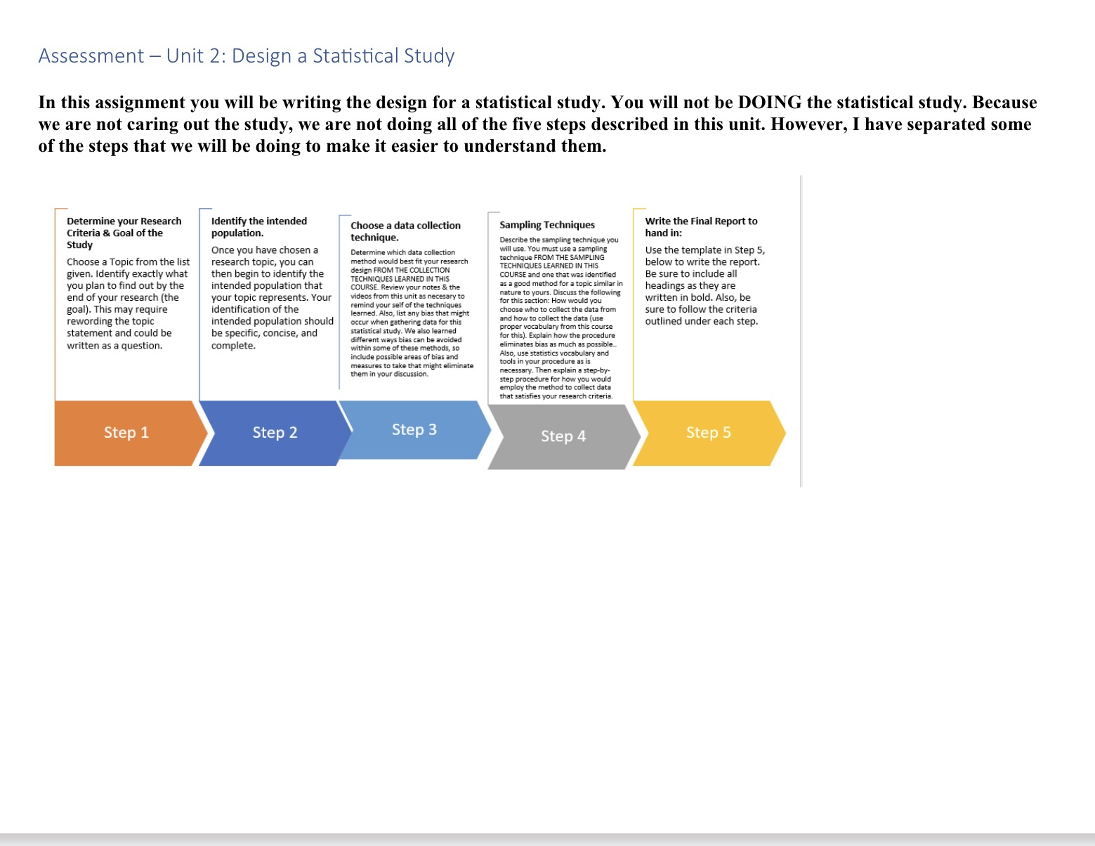  Assessment - Unit 2: Design a Statistical Study In this assignment
