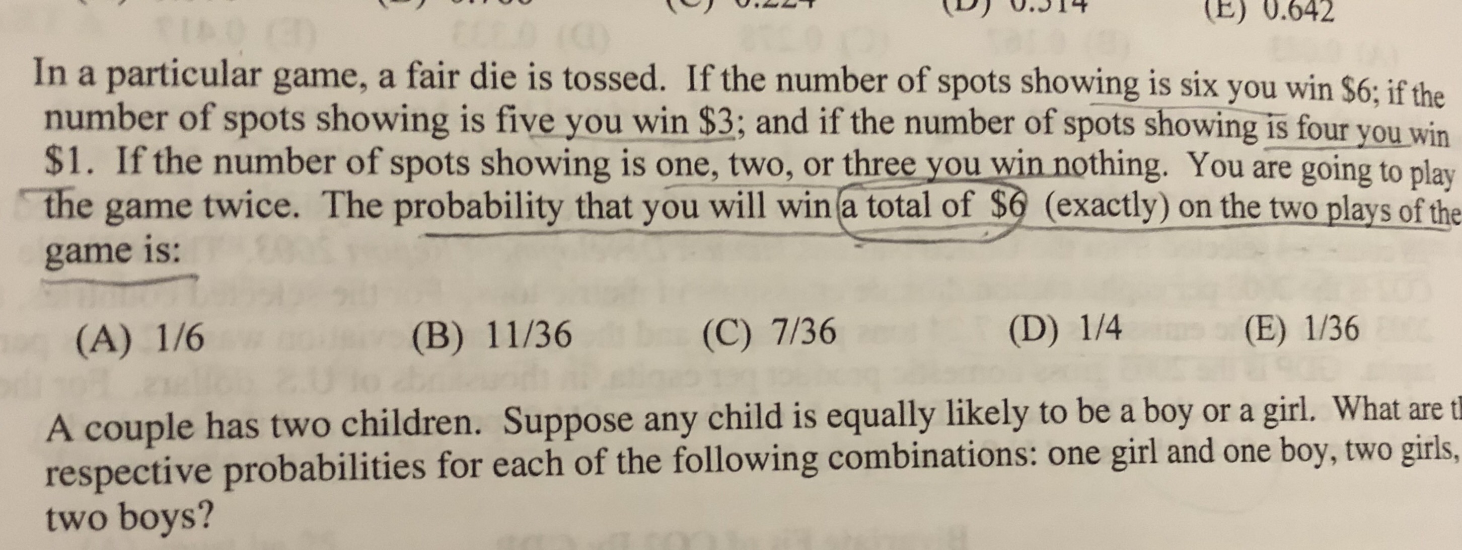  \\ [` ) 0. 642 In a particular game , a