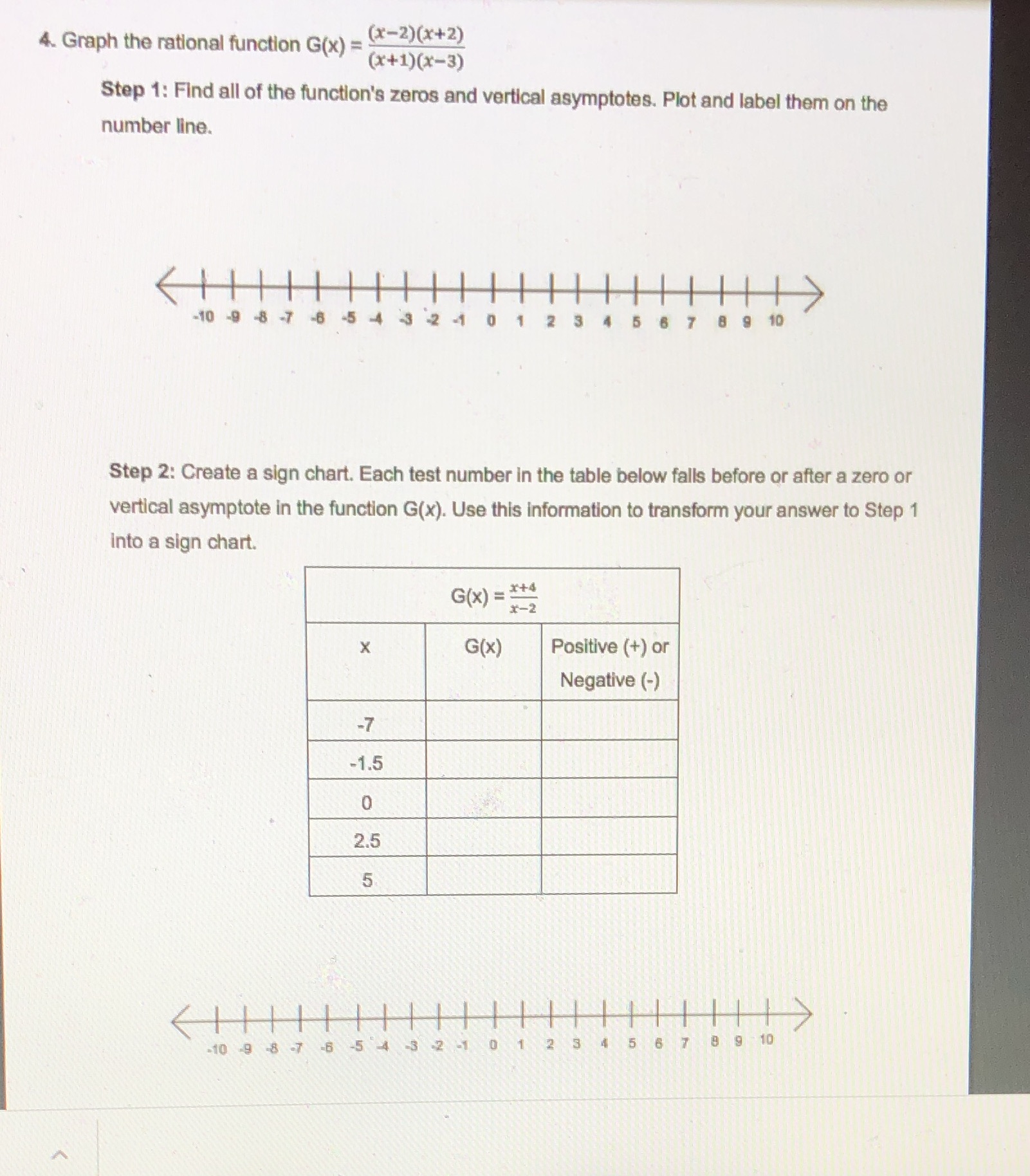  4. Graph the rational function G(x) = (X-2)(x+2) (x+1)(x-3) Step 1: