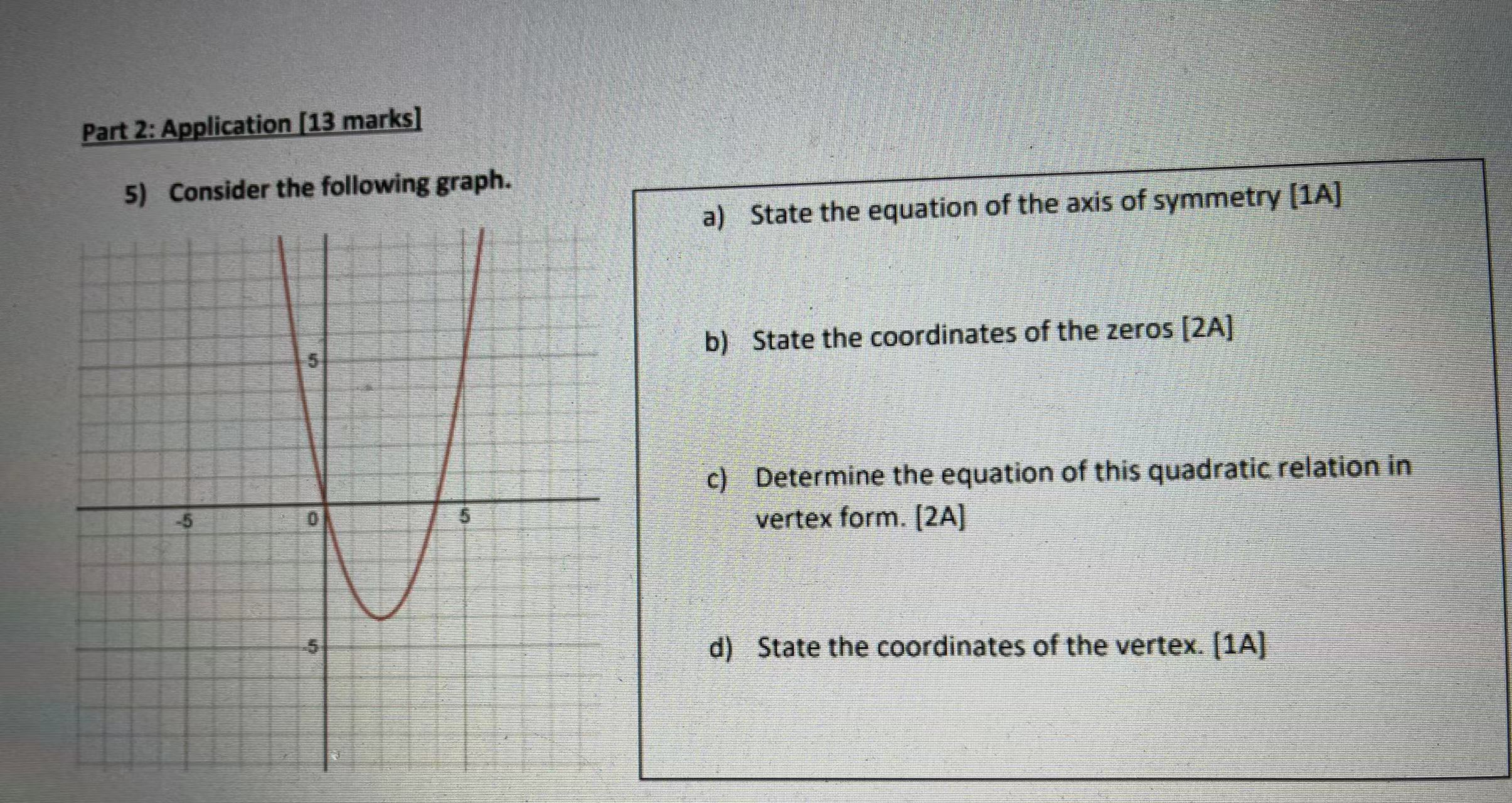  Part 2: Application [13 marks] 5) Consider the following graph. a)