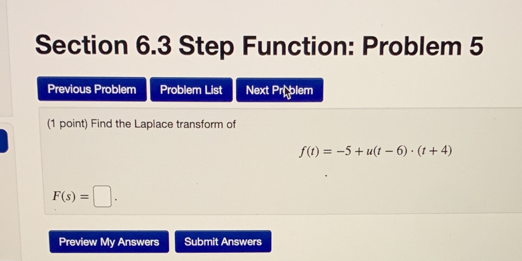  Section 6.3 Step Function: Problem 5 Previous Problem Problem List Next