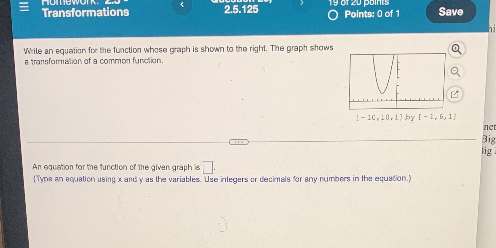  Write an equation for the function whose graph is shown to
