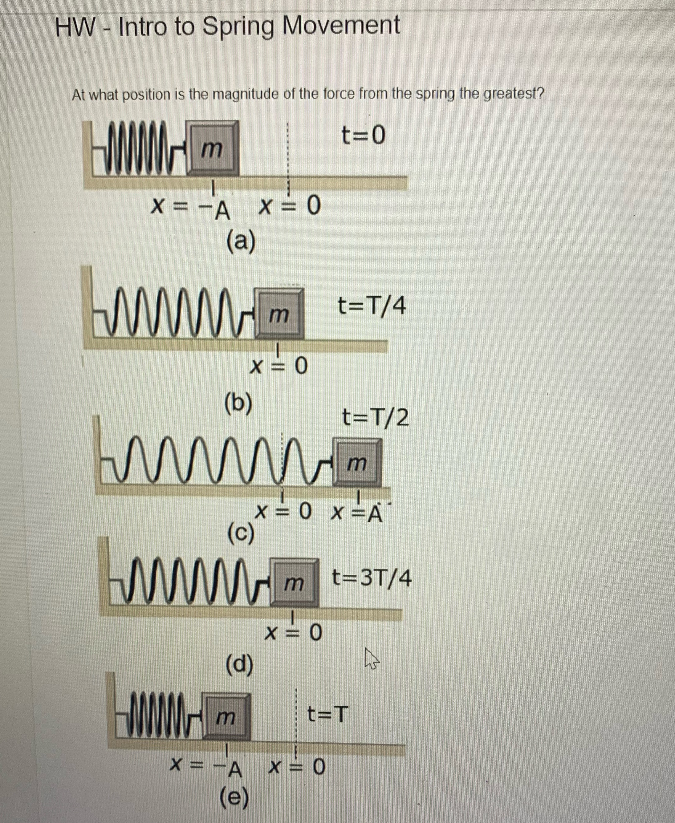 Need answer quick pls HW - Intro to Spring Movement At what