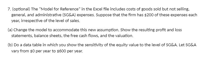  7. (optional) The "Model for Reference" in the Excel file includes