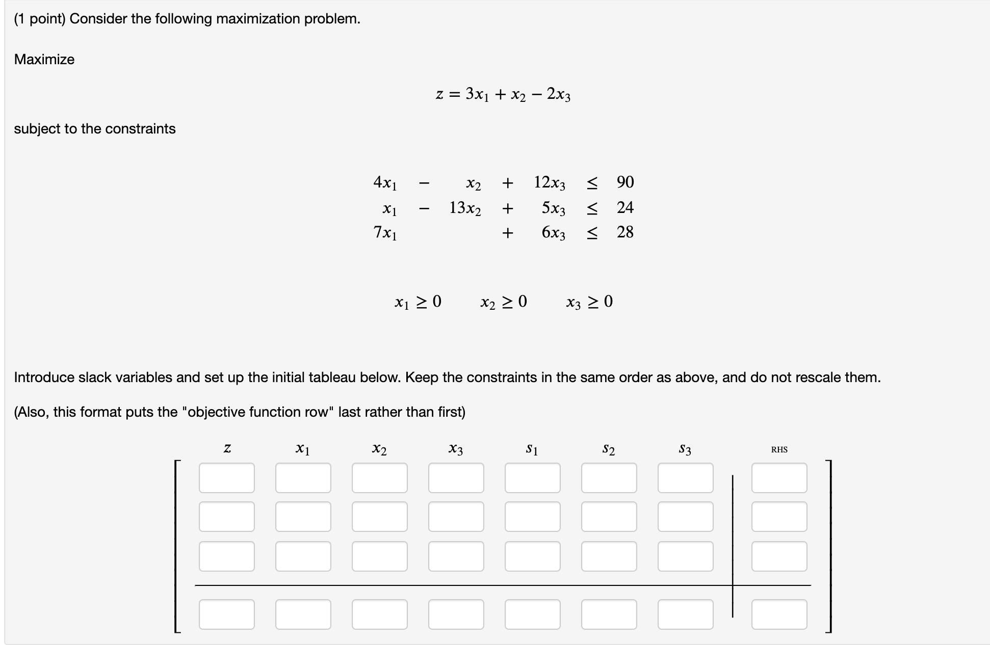 Consider the following maximization problem. Maximize (1 point) Consider the following maximization