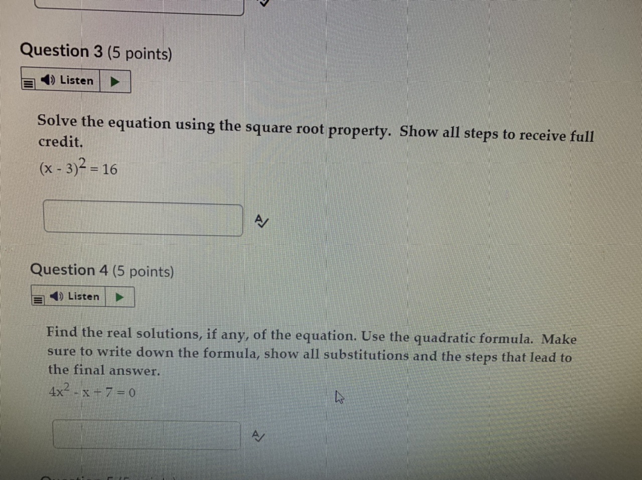  Question 3 (5 points) () Listen Solve the equation using the