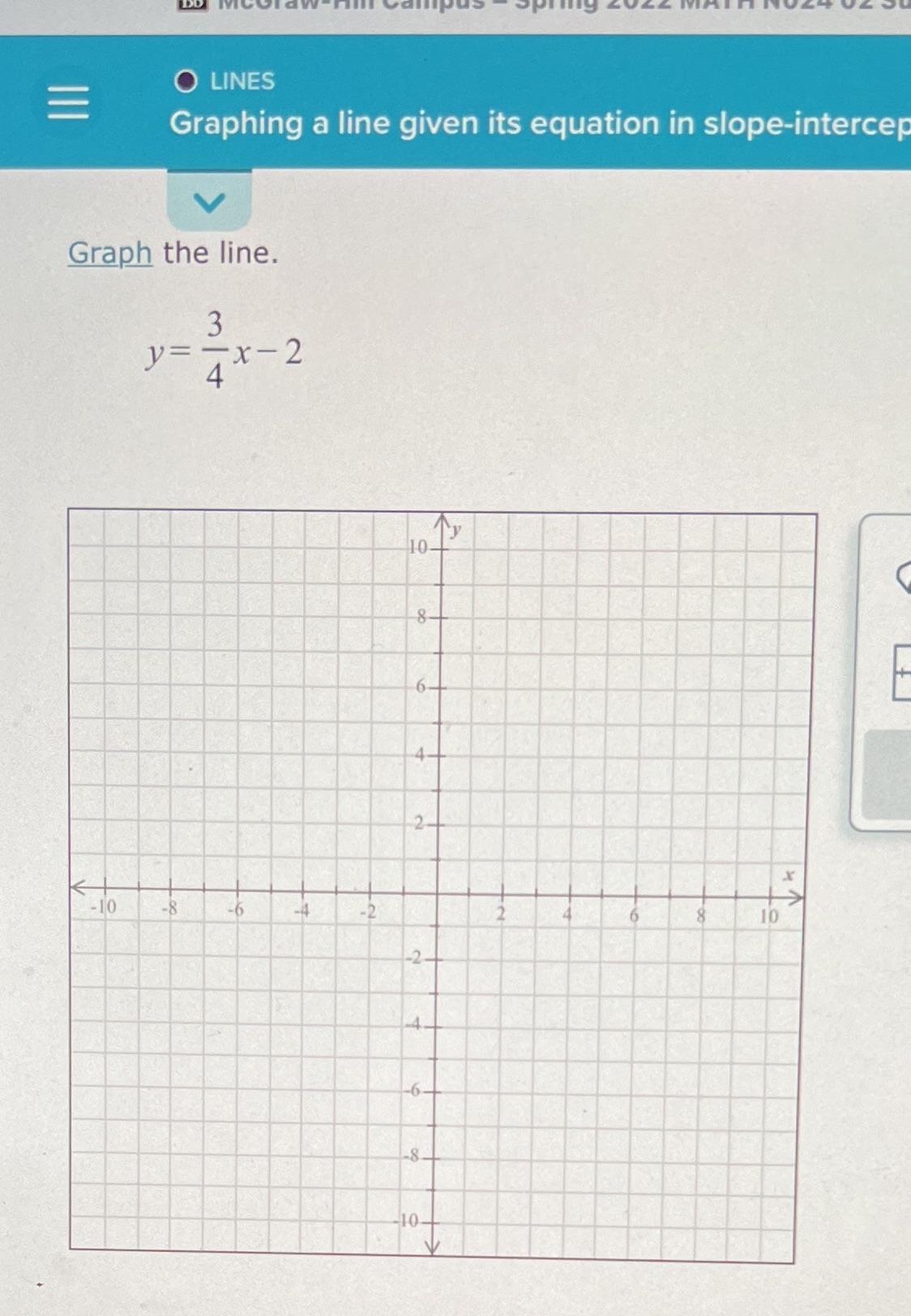  O LINES Graphing a line given its equation in slope-intercep Graph