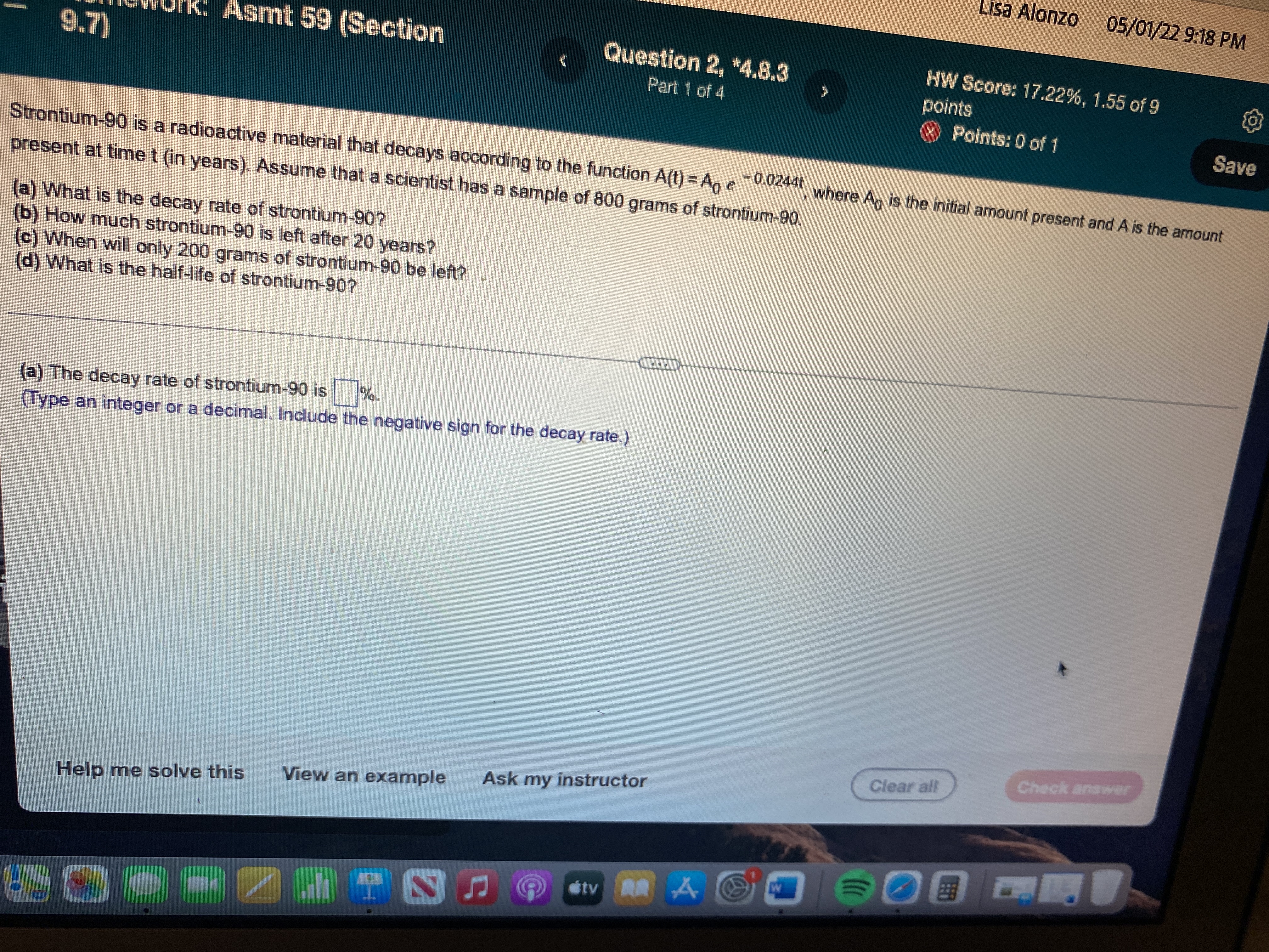 Score: 17.22%, 1.55 of 9 9.7) Part 1 of 5 points O