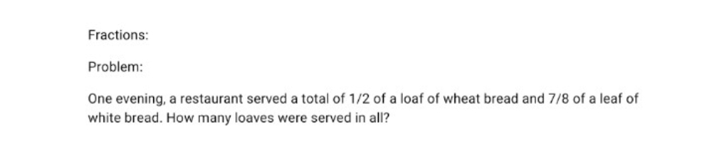 help. and solution pls thank you Fractions: Problem: One evening, a restaurant