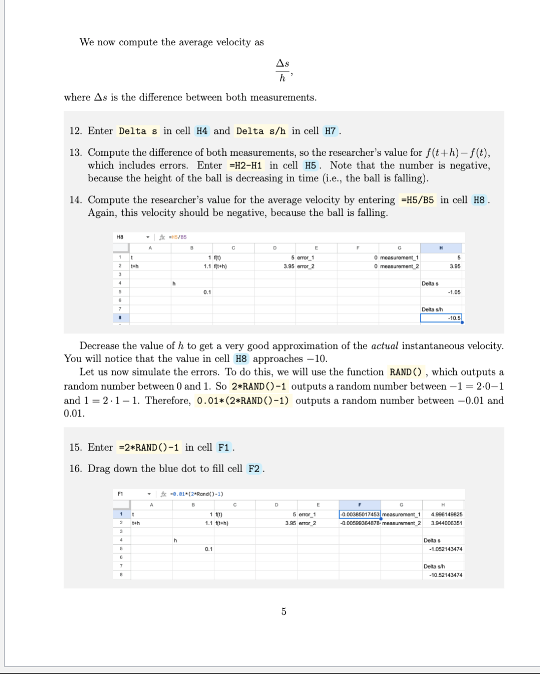 A1 0 t+h in cell A2 a t) in cell Cl 0