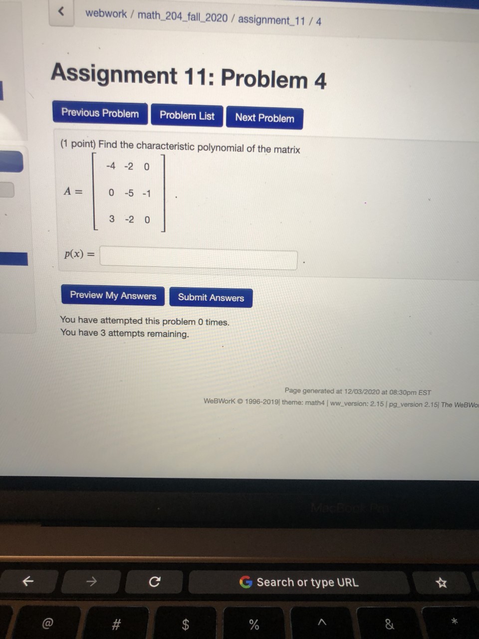 please need help for this question. webwork / math_204_fall_2020 / assignment_11 /