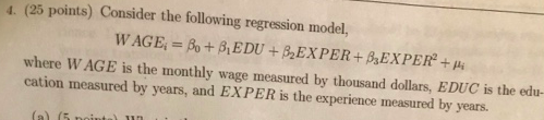 t-statistic and regression model question. answer c and d using information from