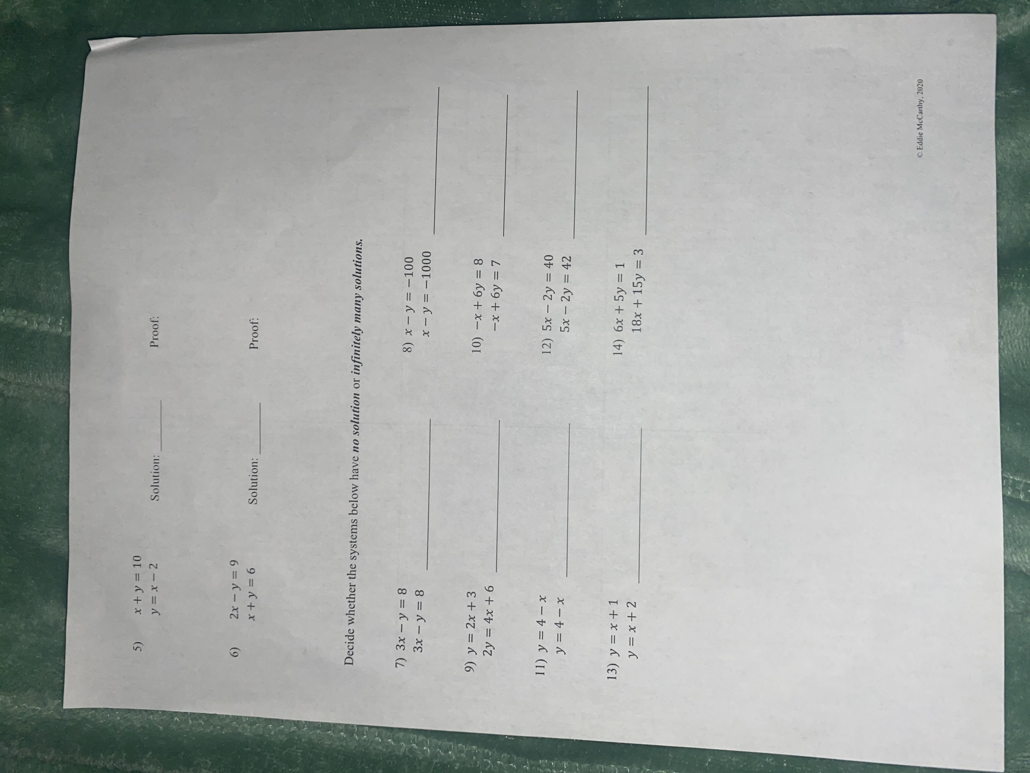  5) xty = 10 y = x-2 Solution: Proof: 6) 2x