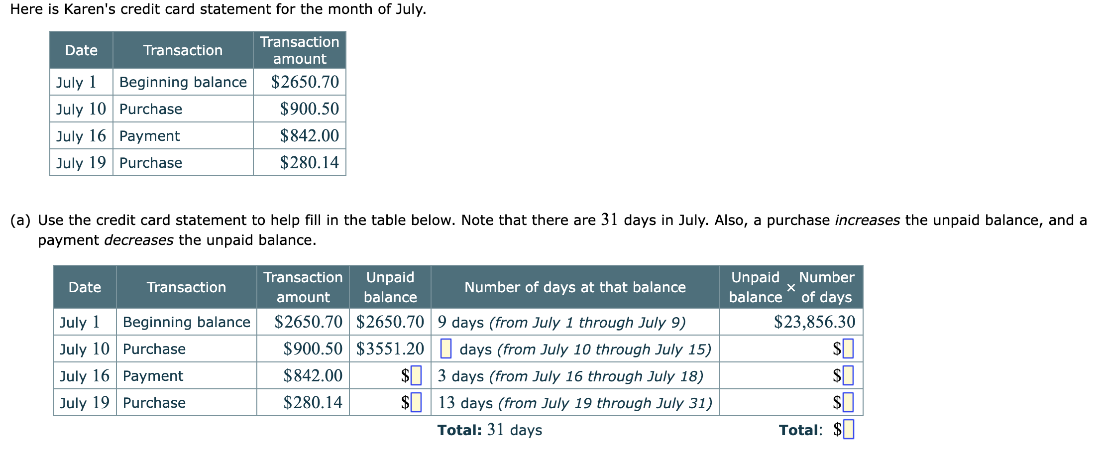nearest cent. $D (c) Suppose the credit card company charges an interest