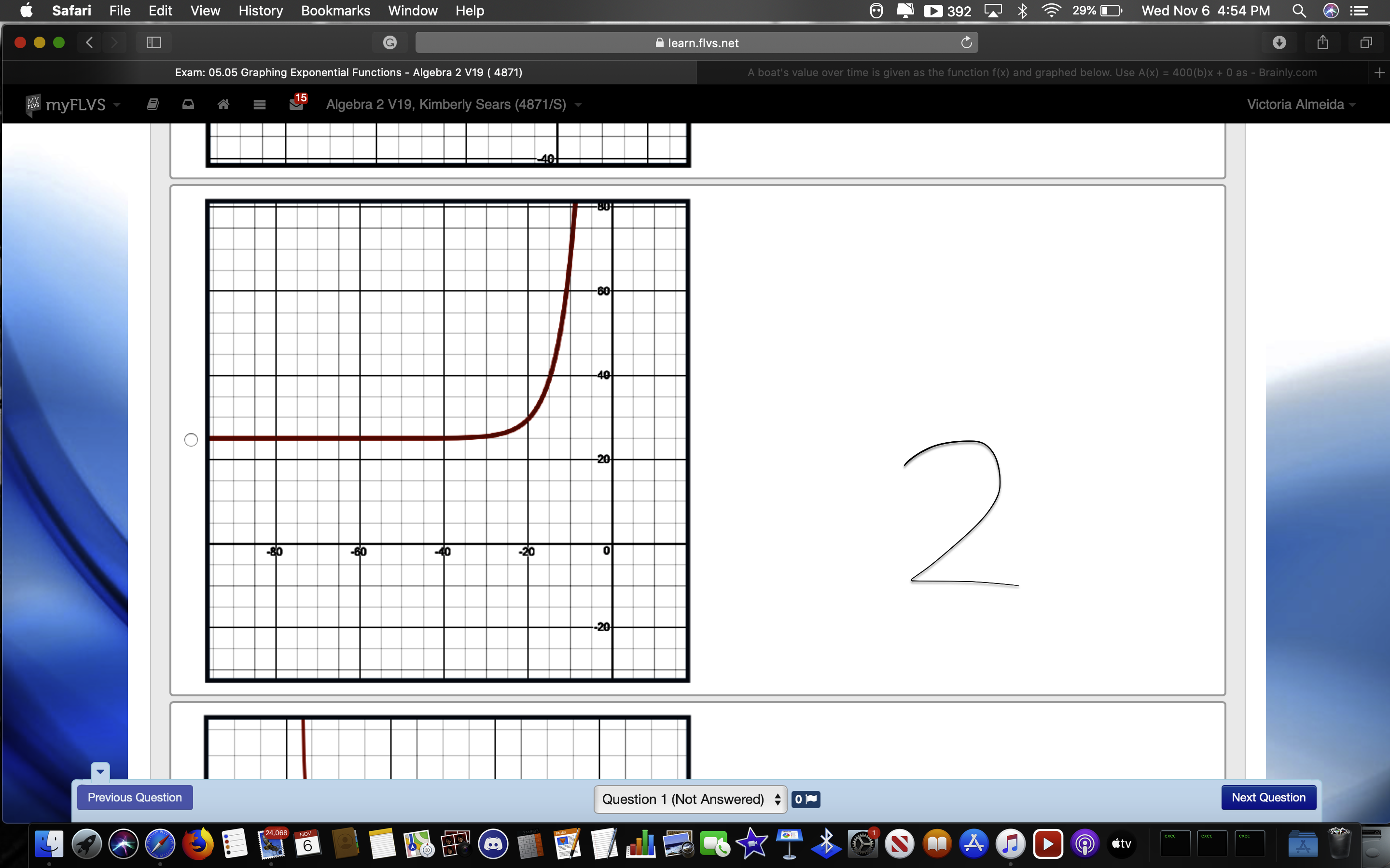 graphed below. Use A(x) = 400(b)x+ 0 as the parent function. Which