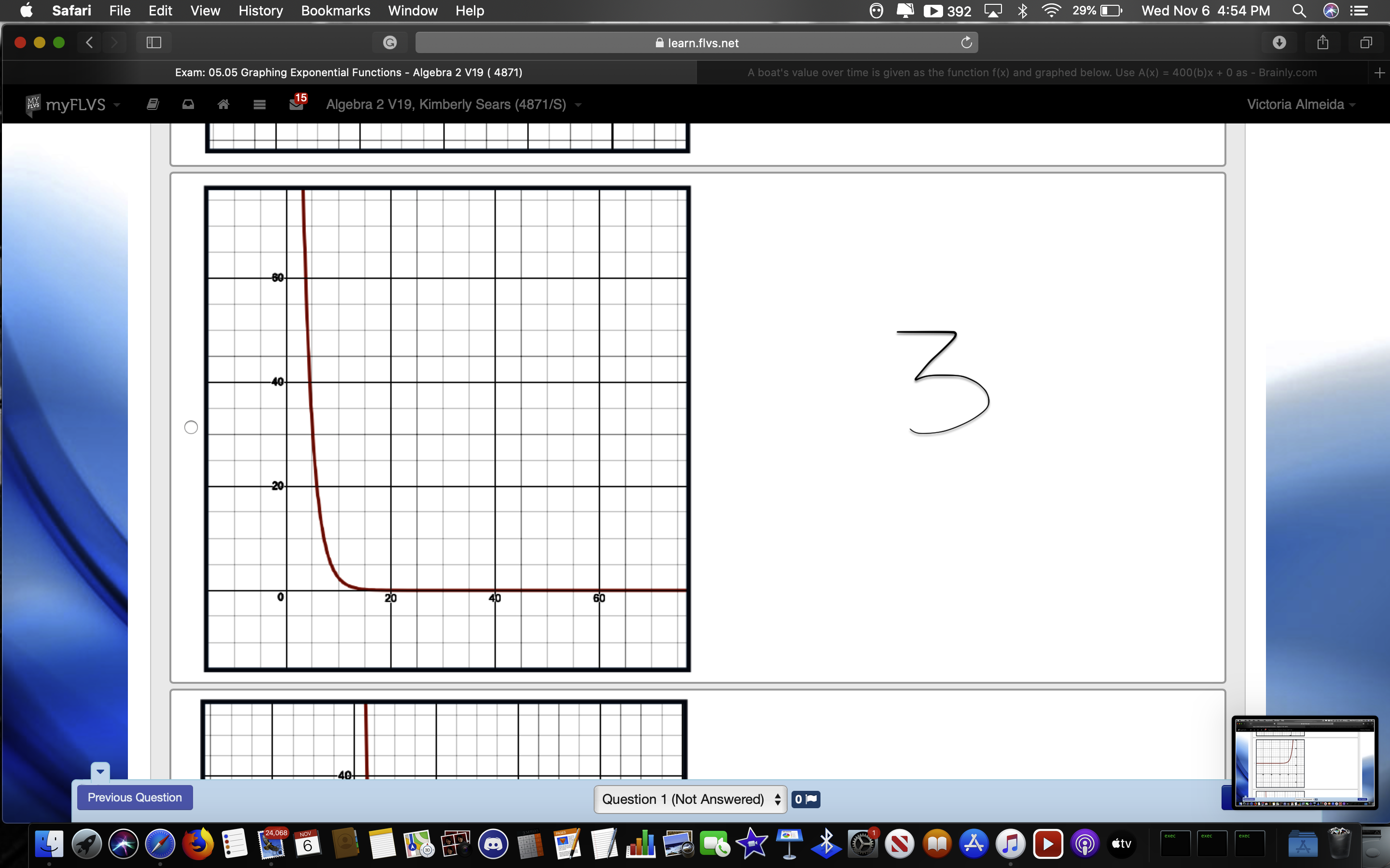 graph shows the boat's value decreasing at a rate of 40% per