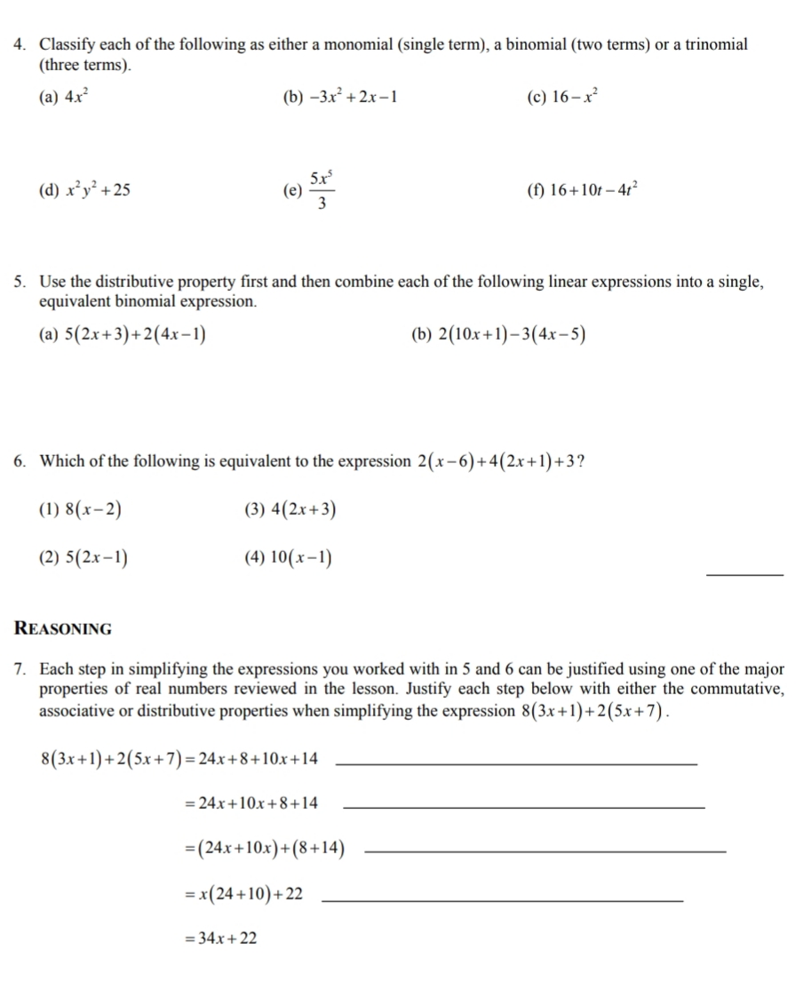 Homwonx FLUENCY 1. For each of the following expressions, state the number