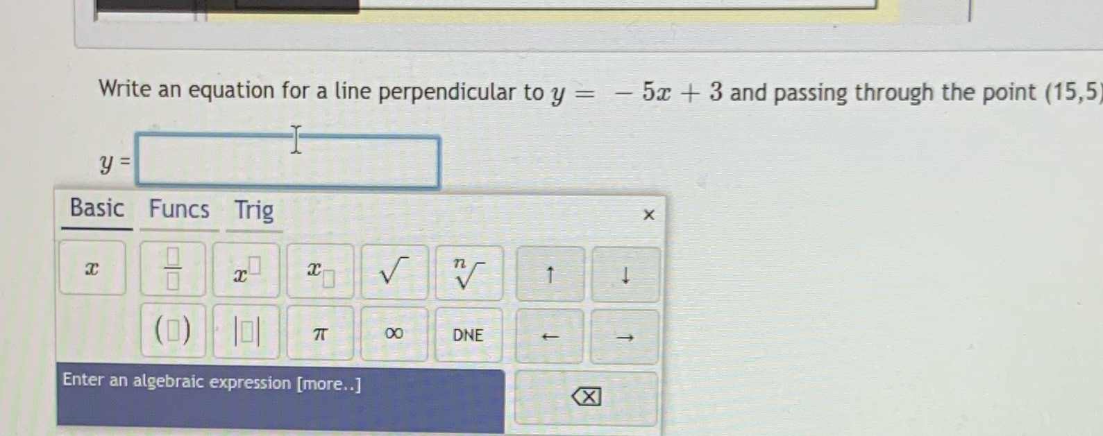 Equation for a perpendicular line passing through Write an equation for a