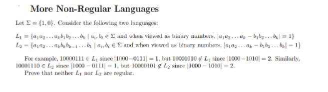  More Non-Regular Languages Let E = (1, 0). Consider the following