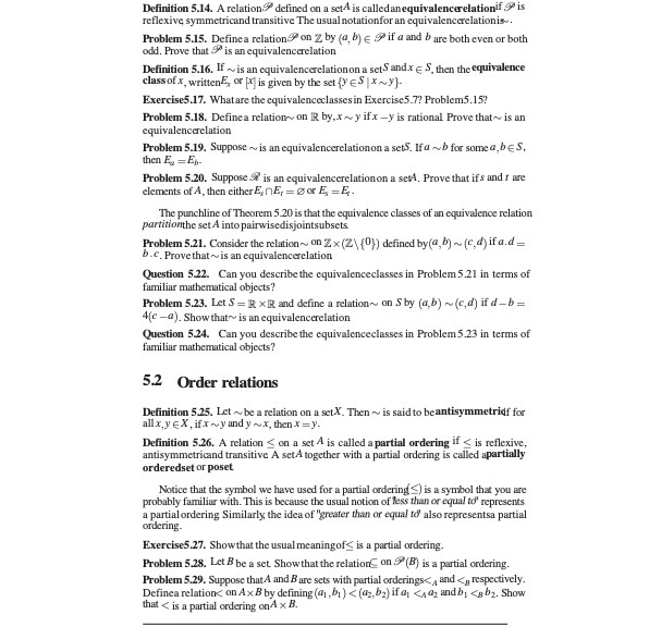  Definition 5.14. A relation defined on a set is called an