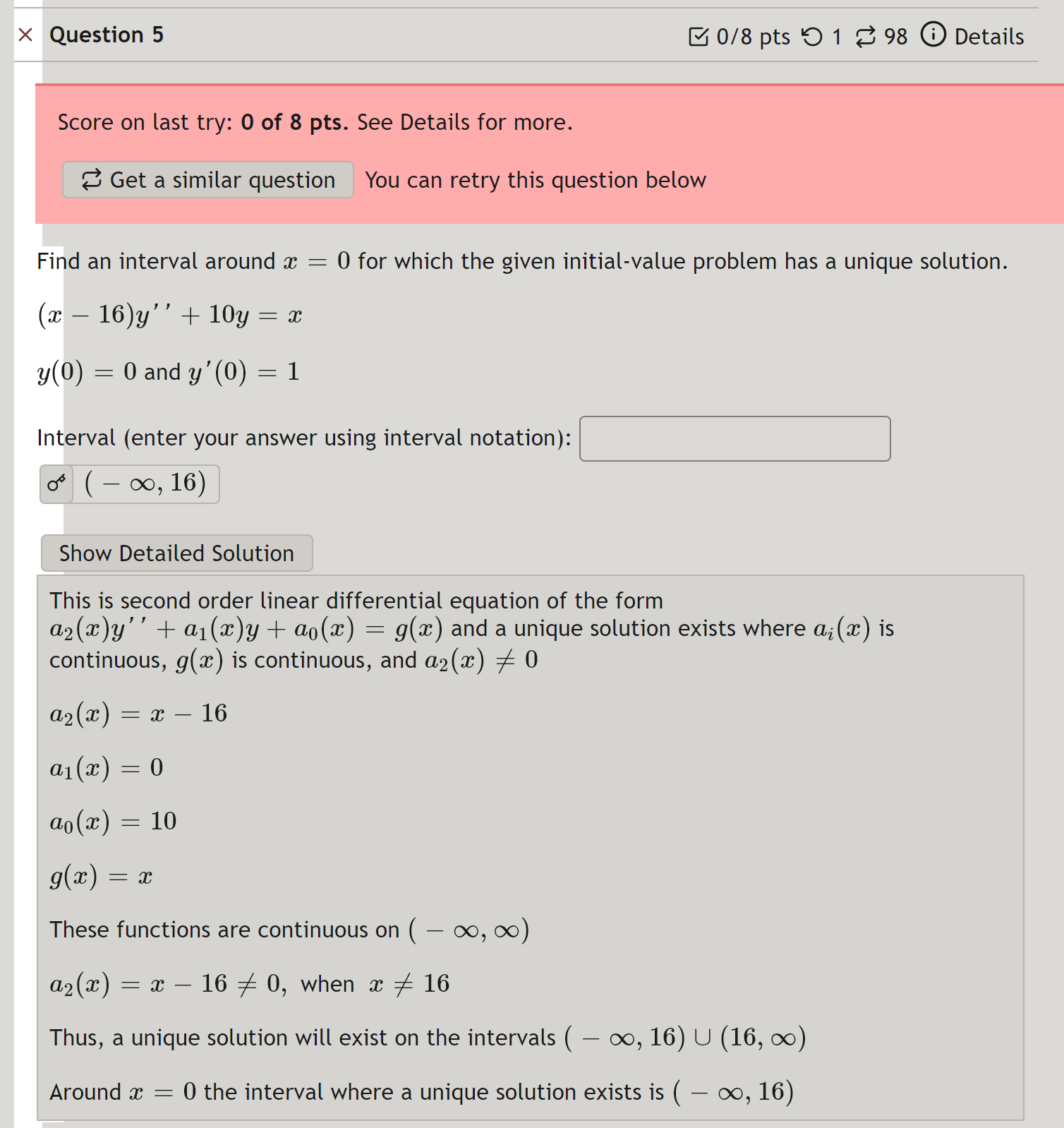 Please explain clear X Question 5 0/8 pts 9 1 98 0