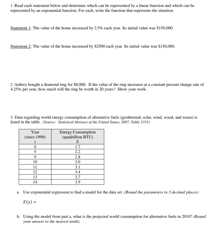  1. Read each statement below and determine which can be represented