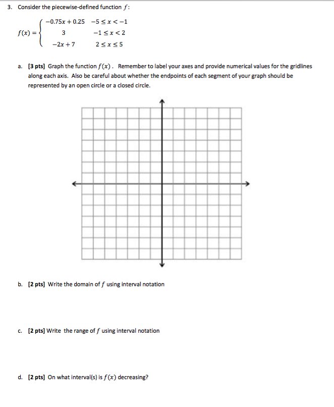 please show work 3. Consider the piecewise-defined function f: -0.75x + 0.25
