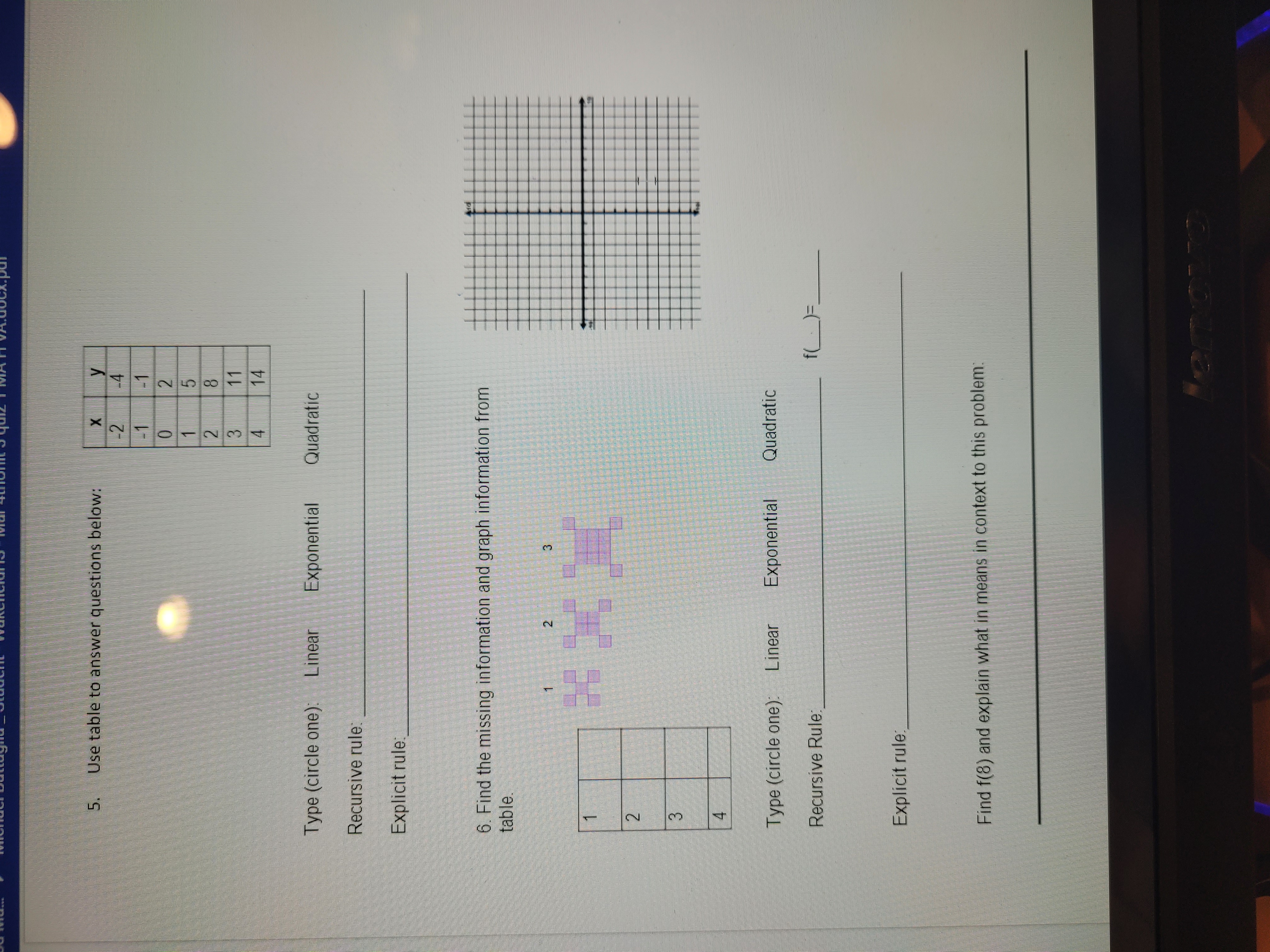 Quadratic -2 f(5)= -1 0 0 -1 f( 12 ) = Recursive