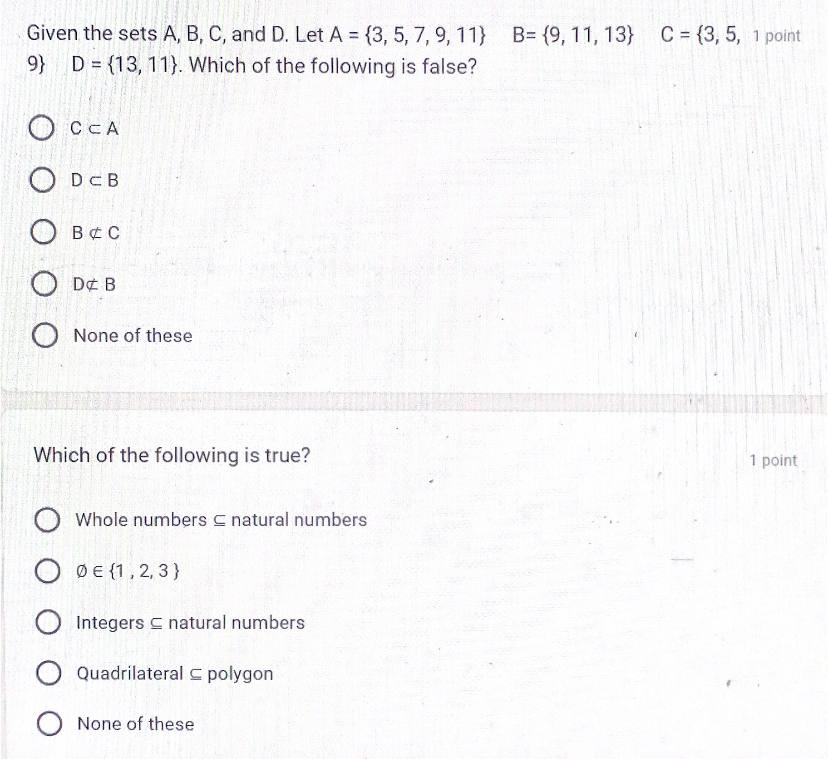  Given the sets 25., B, C, and D. Let A =