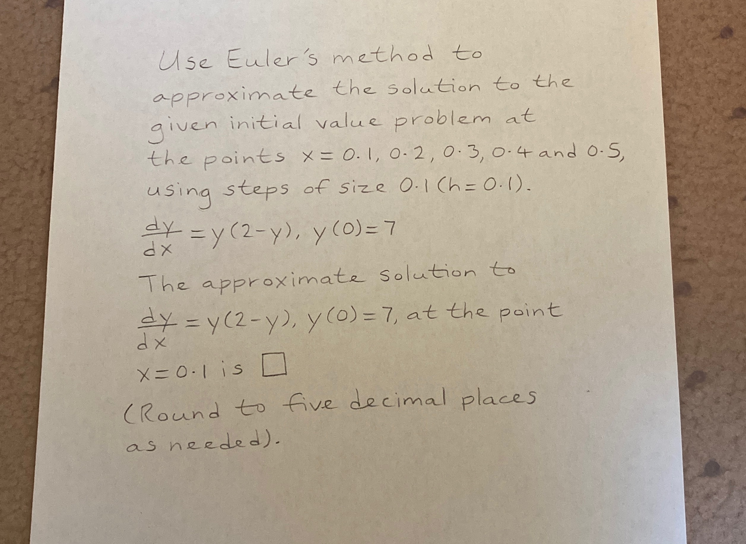 Use Euler's method to approximate the solution to the given value problem