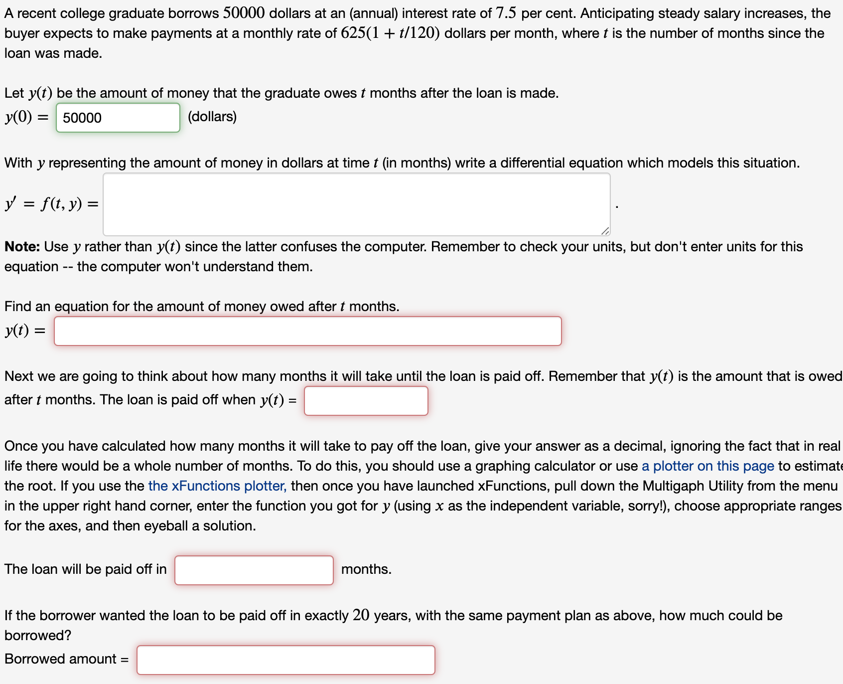 math math math A recent college graduate borrows 50000 dollars at an
