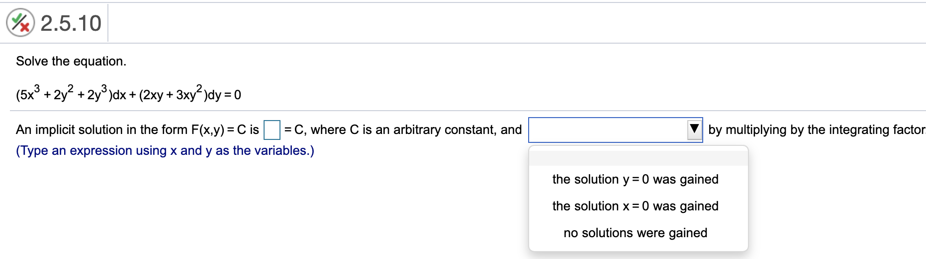 an equation using x and y as the variables. Type an implicit