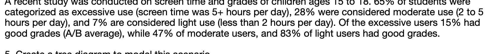 A recent study was conducted on screen time and grades of
