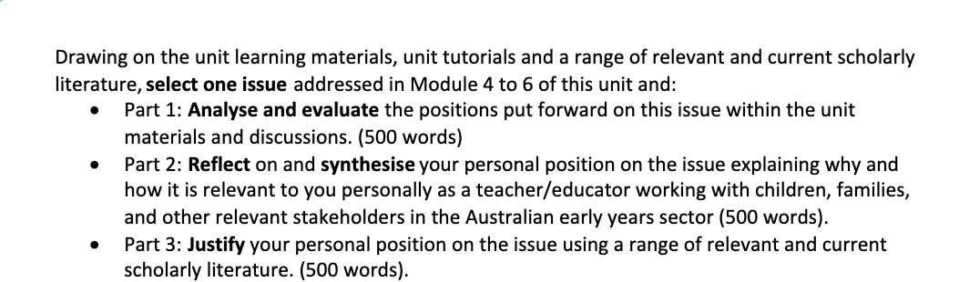 Drawing on the unit learning materials, unit tutorials and a range