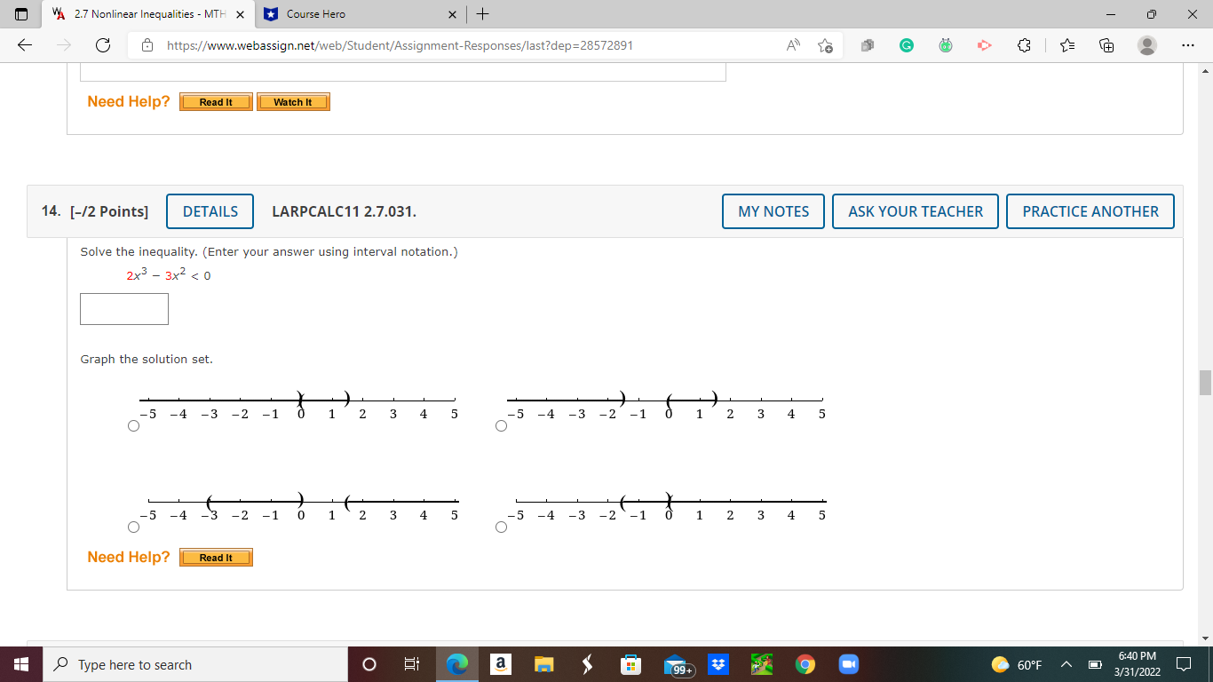 PM 199 60 F AO 3/31/2022VA 2.7 Nonlinear Inequalities - MTH X