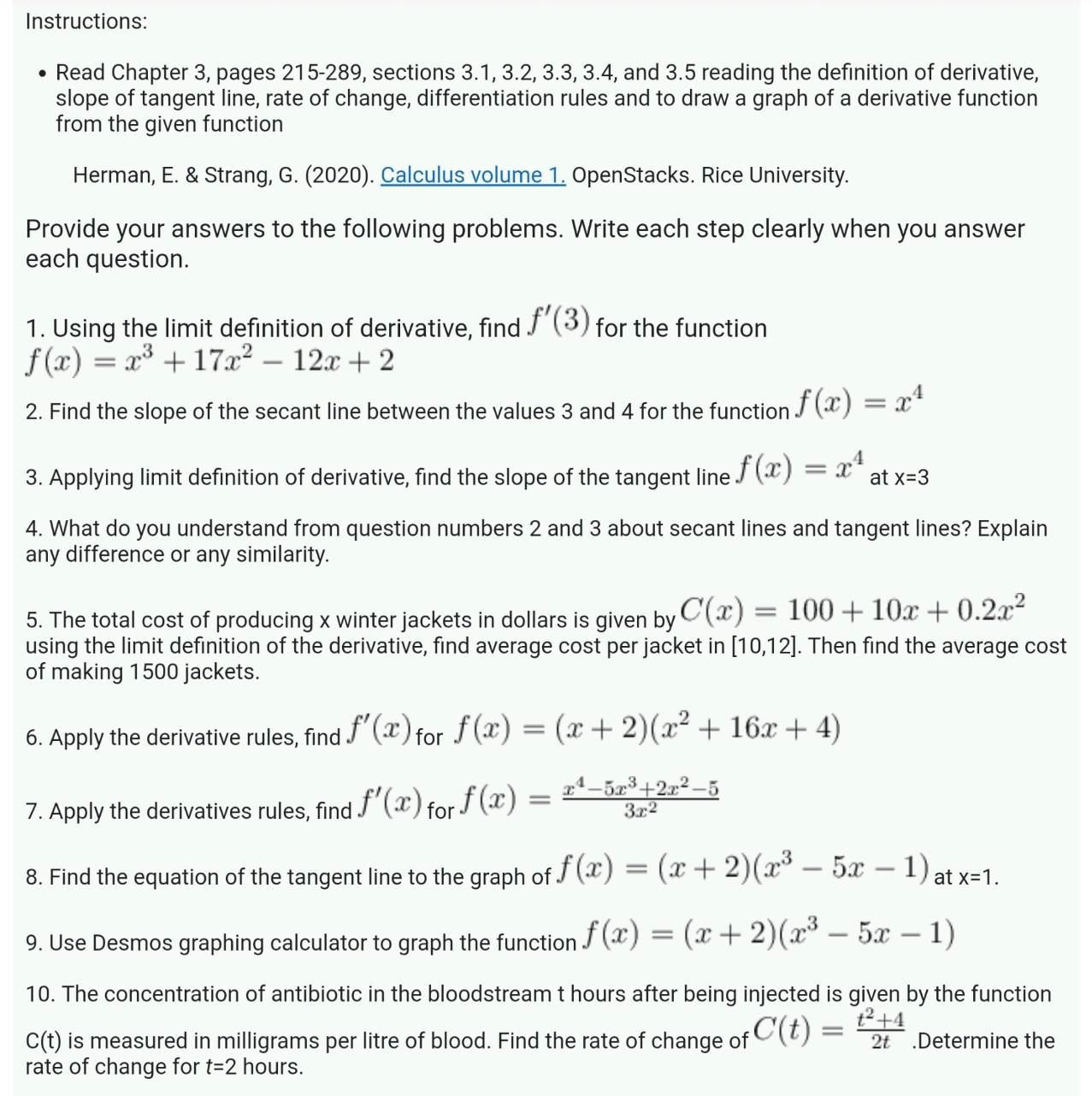  Instructions: . Read Chapter 3, pages 215-289, sections 3.1, 3.2, 3.3,