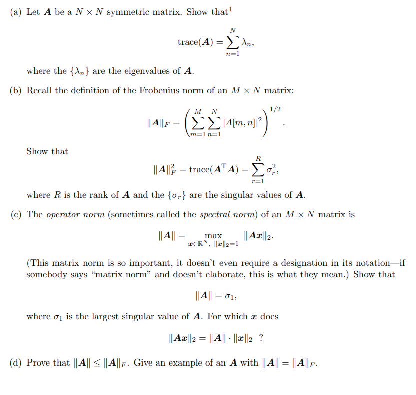 Help with proofs. Will require knowledge of SVD. Please show all work