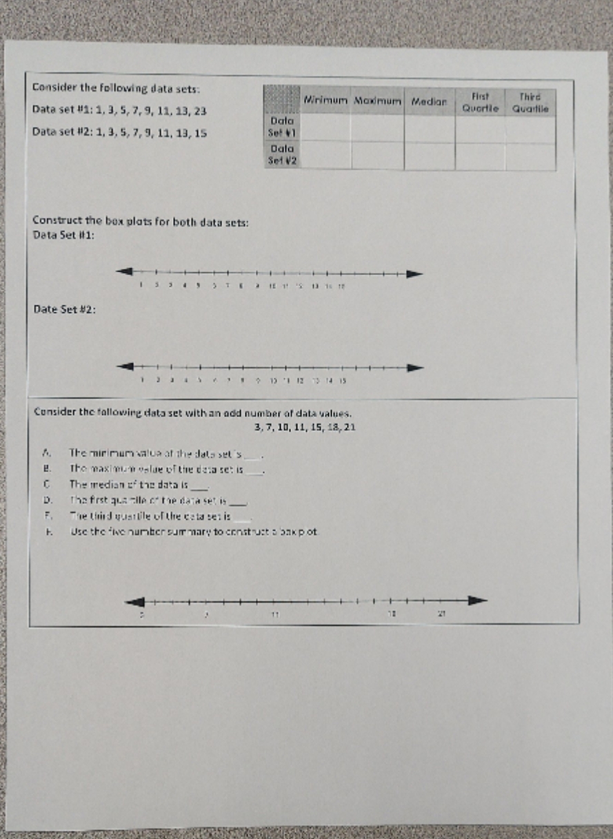 Consider the following data sets to solve each problem. Consider the following