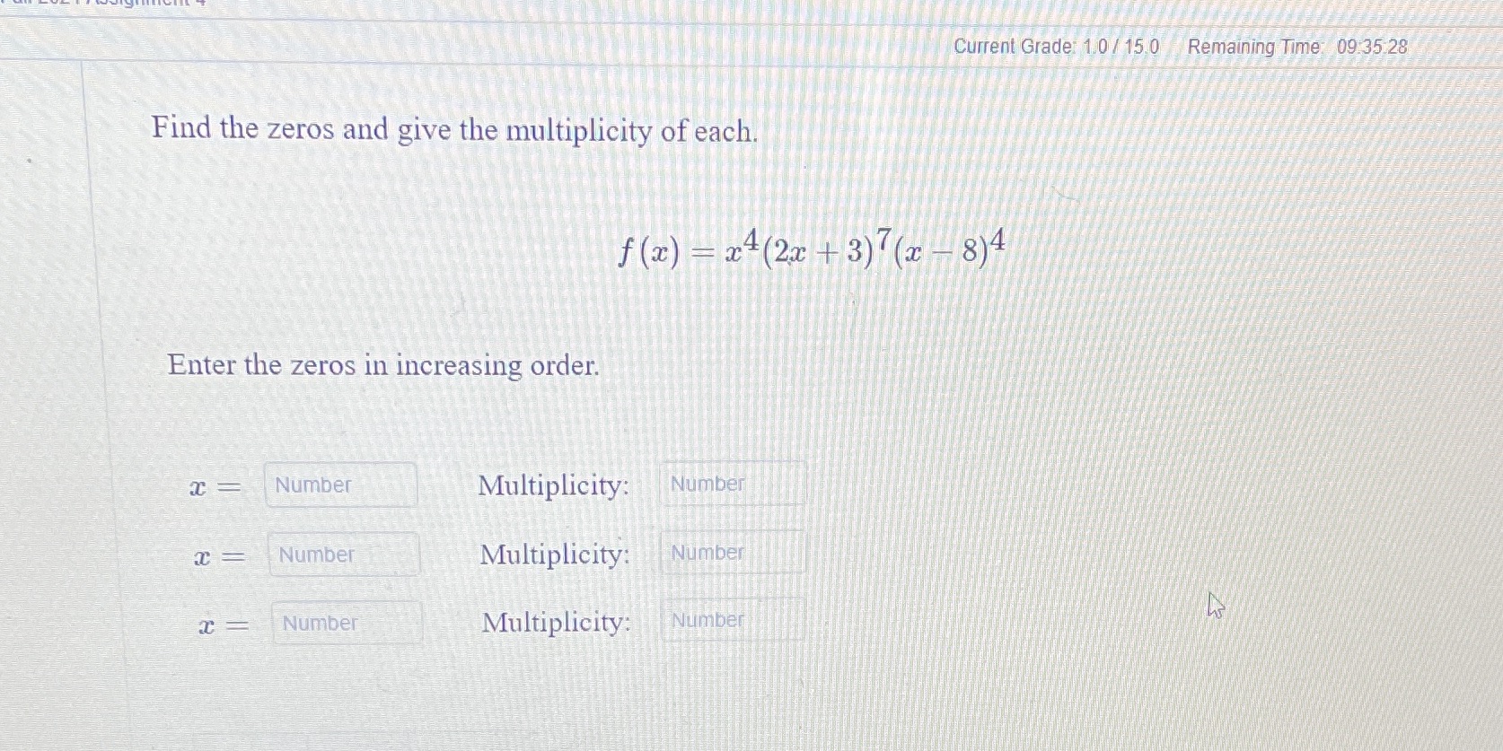 Find the blanks provided below Current Grader 1.0 / 15.0 Remaining Time: