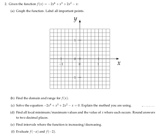 Solve A-F 2. Given the function f(x) = -2x + +2p -r: