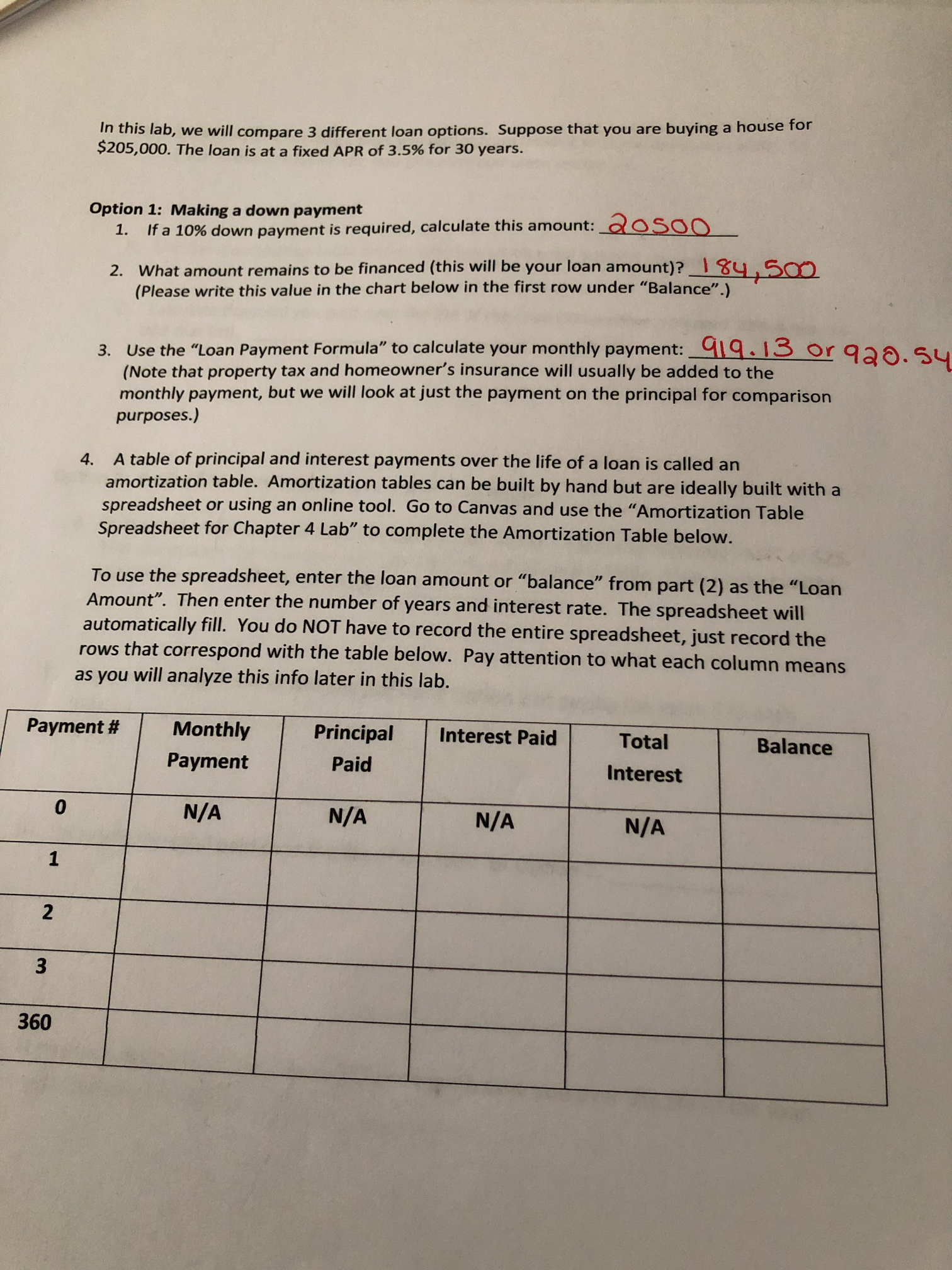  In this lab, we will compare 3 different loan options. Suppose