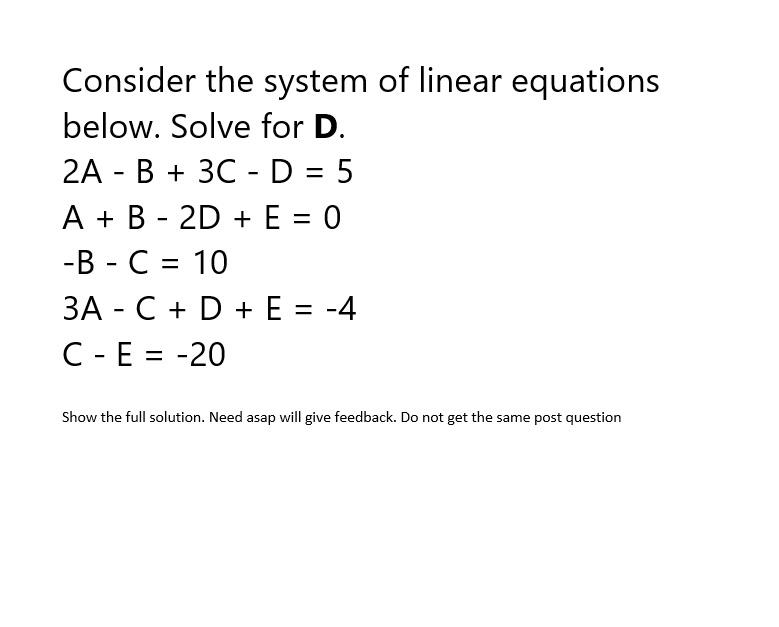 Do not get the same post Consider the system of linear equations