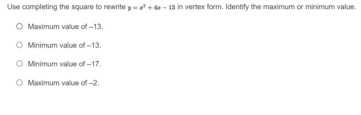 Use completing the square to rewrite y = =2 + 42