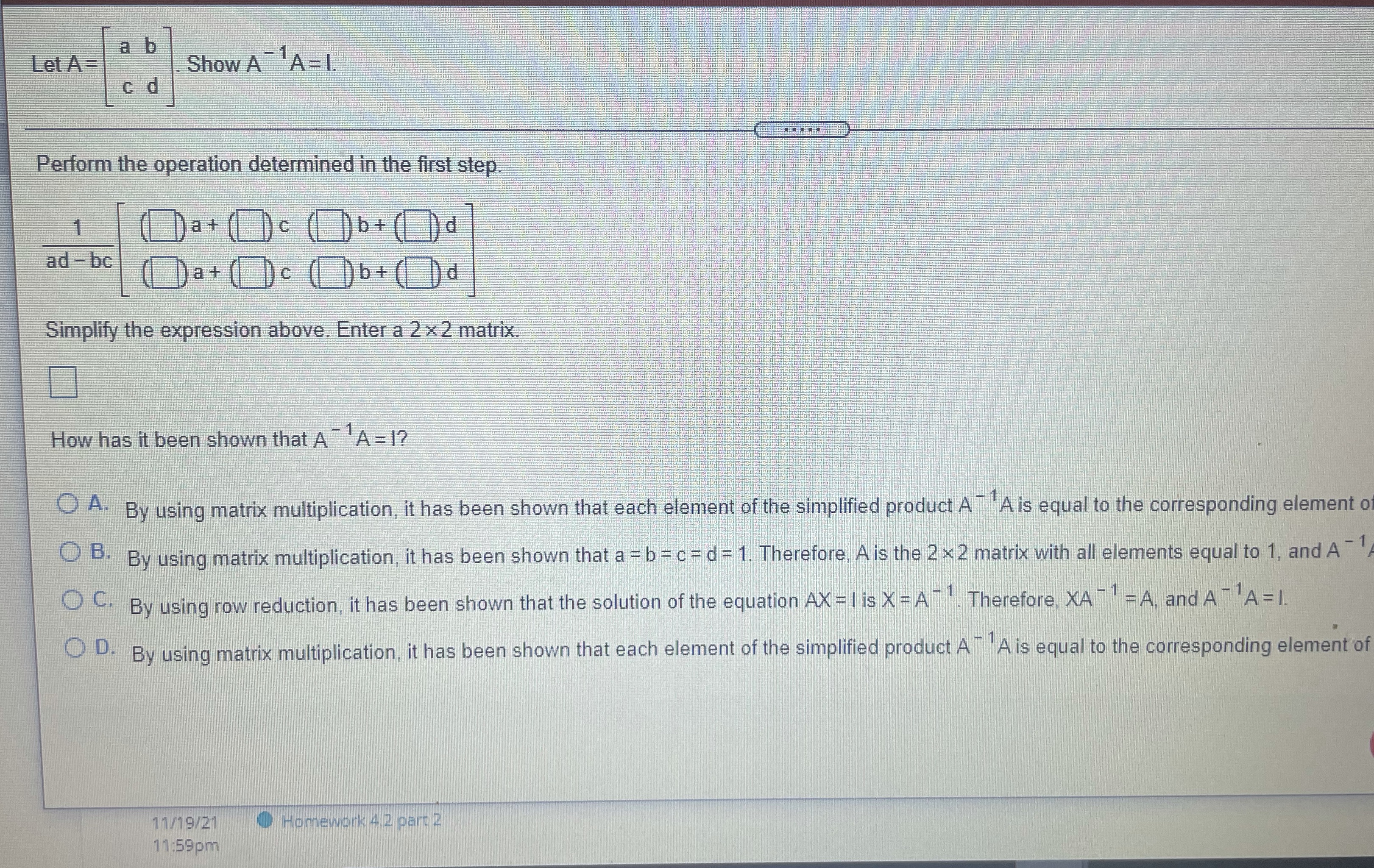  a b Let A= Show A - 'A = 1. c